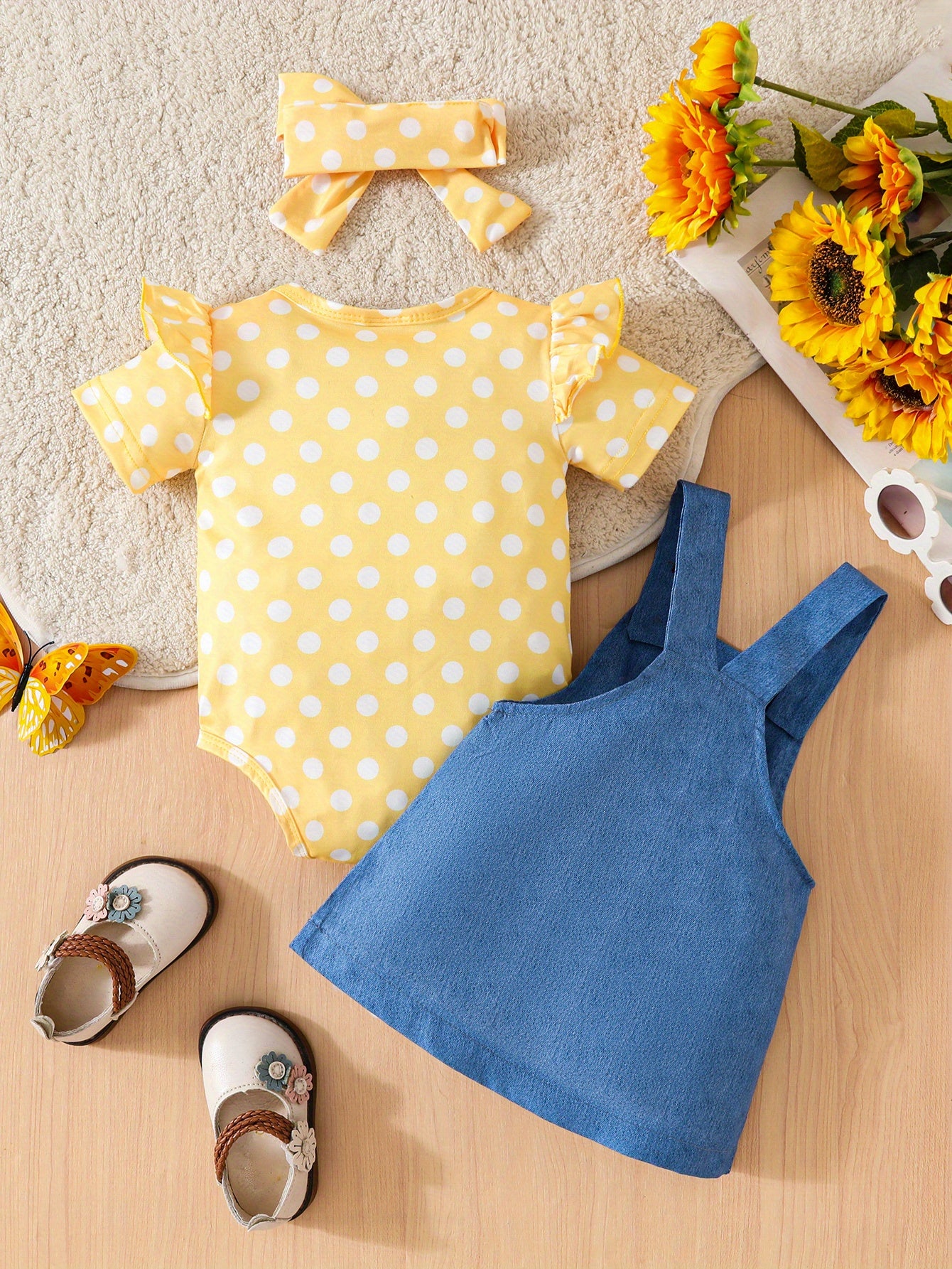 Baby Girl Elephant Skirt Set With Polka Dot Romper And Suspender Skirt For 0 To 3 Years Outdoor