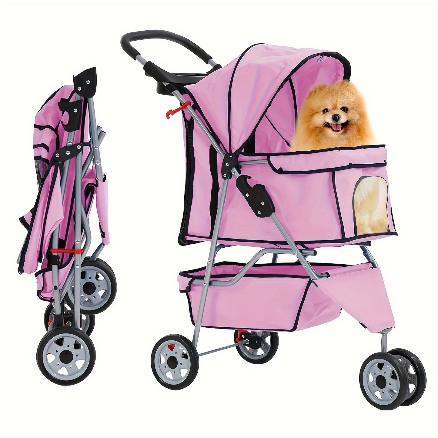 3 Wheels Pet Cat Jogger Stroller, Folding Carrier Waterproof Puppy Stroller With Cup Holder & Removable Liner, Dog Strollers For Small Dogs, For Small And Medium Pets