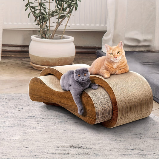 FluffyDream 2 in 1 Cat Scratcher and Lounge Bed with Reversible Design and Durable Cardboard