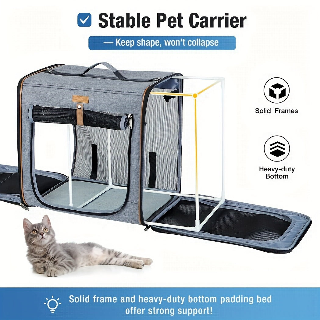 Double Cat Travel Carrier With Litter Box Medium Grey Pet Kennel For Dogs And Cats