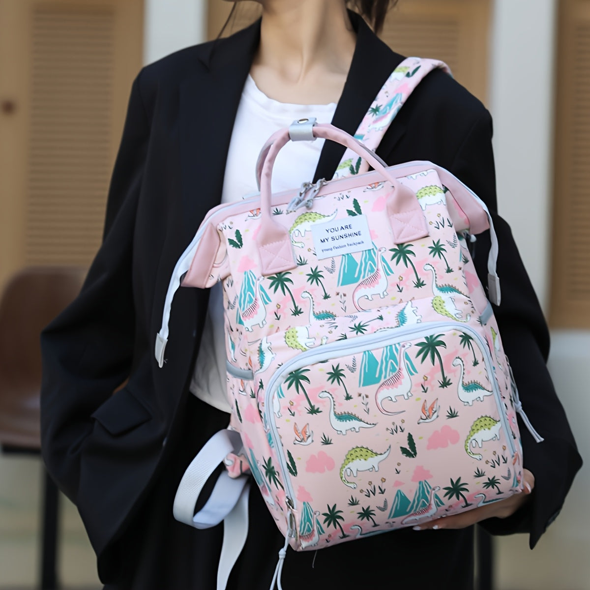 Chic Pink or Gray Diaper Backpack - Spacious & Lightweight Parent Bag with Practical Pockets, Durable Oxford Fabric