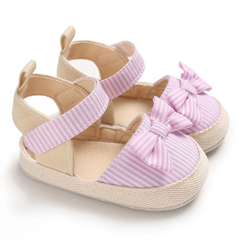 Adorable Striped Bowknot Mary Jane Shoes for Baby Girls - Soft Sole, Non-Slip First Walker Flats for Spring/Summer