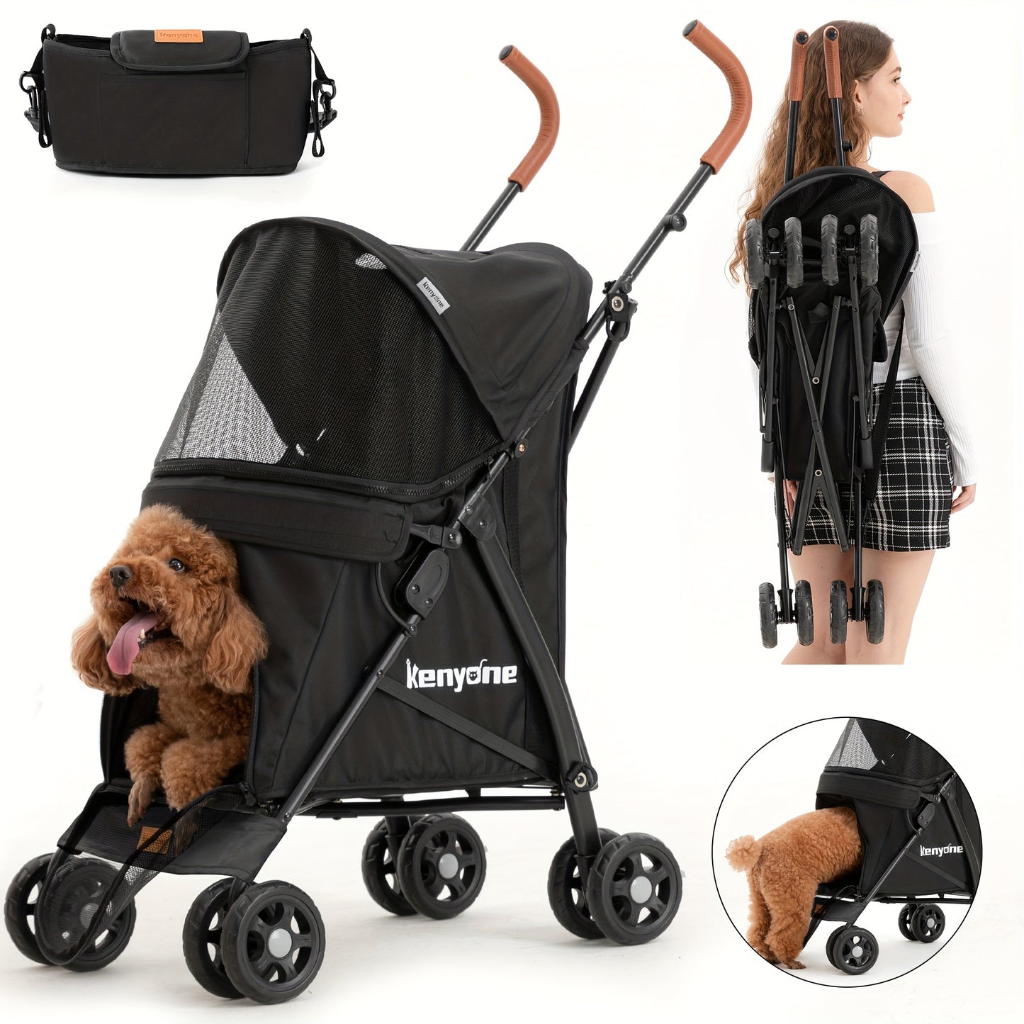 Kenyone Dog Stroller For Small Dogs & Cats - Lightweight, Premium, Portable & Compact Travel Stroller - For Puppies, Small & Medium Dogs & Cats - Suitable for Everyday Walks & Travel - Perfect Gift for Pet Owners