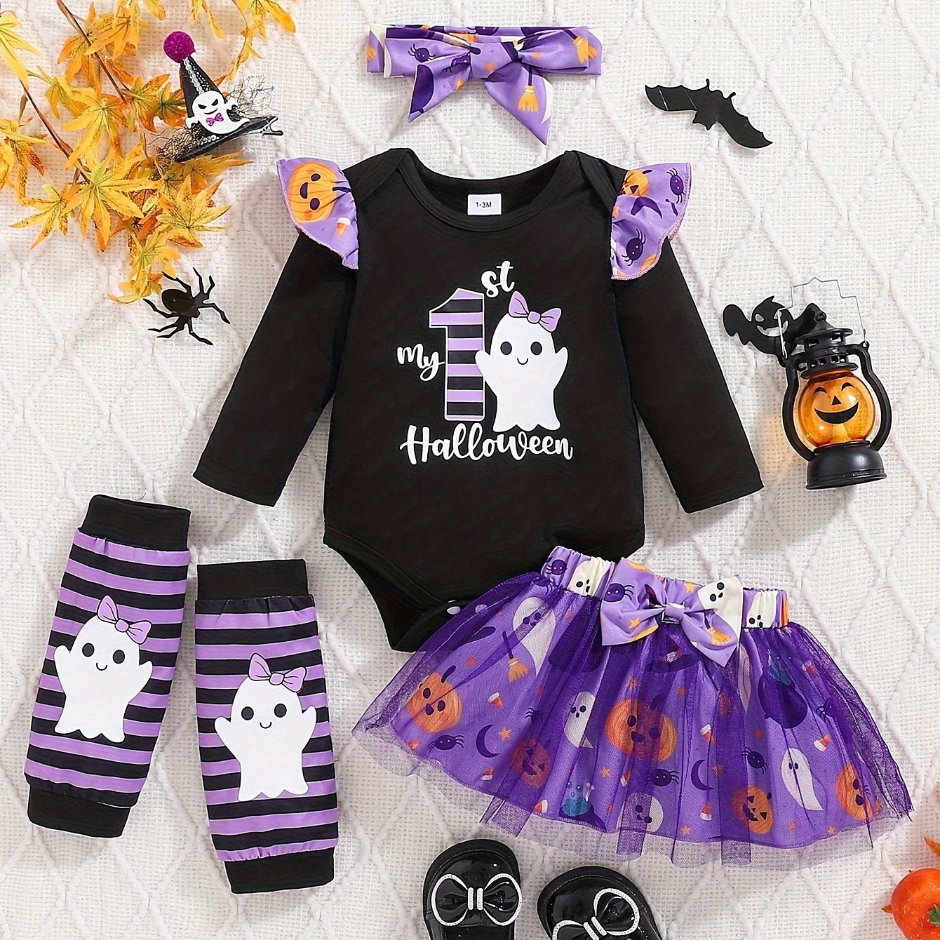 Halloween Purple Net Tulle Skirt Set For Baby Girl Outdoor