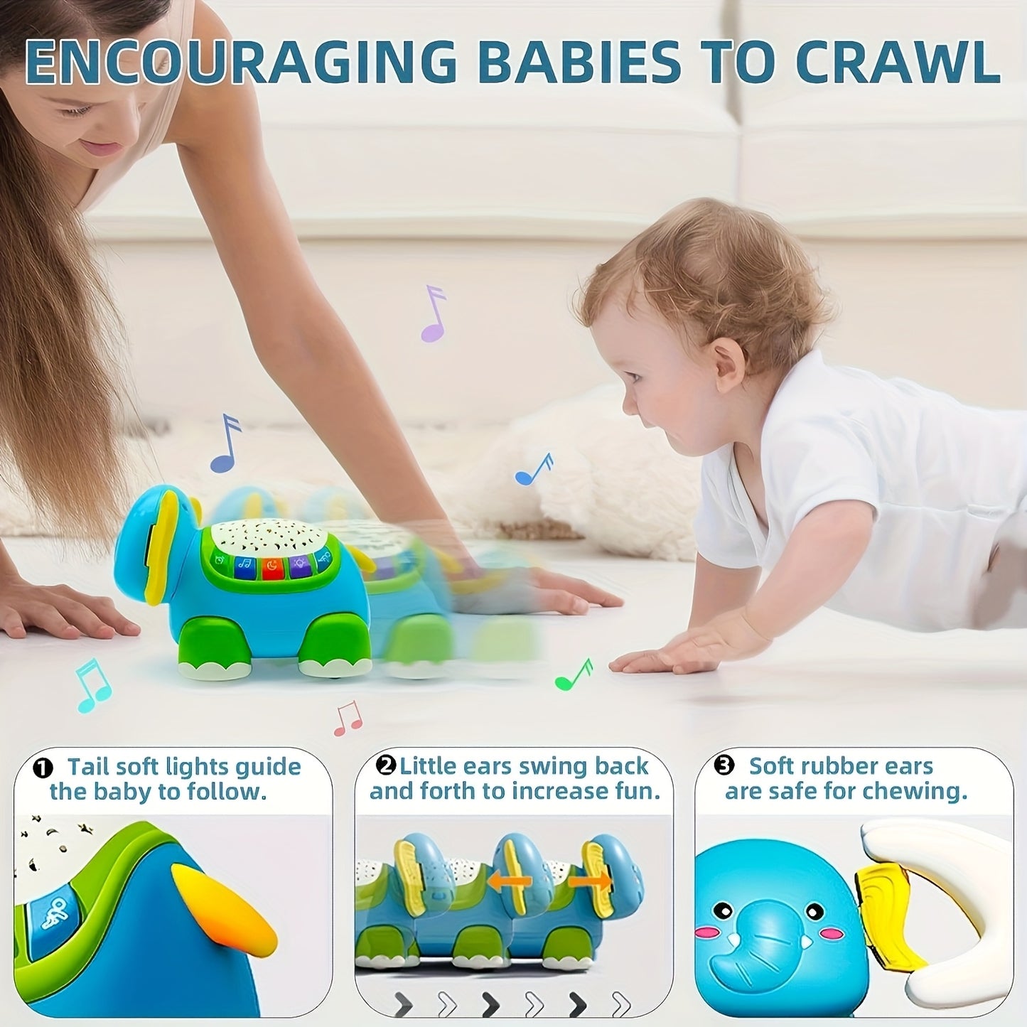 Interactive Baby Elephant Belly Time Toy with Star Projector and Lights for Early Development