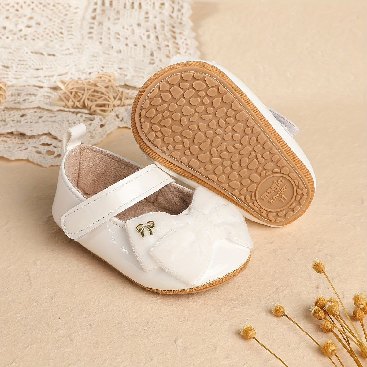 Infant Girls First Walking Shoes With Soft Non Slip Soles Velcro Easy On Closure