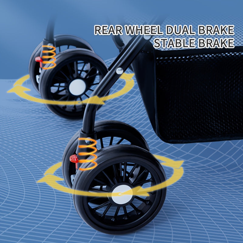 1pc Durable Pet Stroller for Small to Medium Dogs & Cats - Portable, Foldable with Metal Frame & Oxford Fabric, Blue & Black with Mesh Side Pocket, Carry Bag & Removable Tray for Travel, Dog Stroller