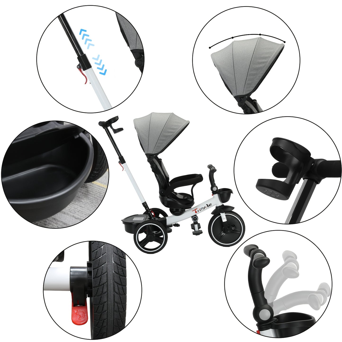 Multi-Functional 6-in-1 Tricycle Stroller with Adjustable Canopy and Shock Absorption