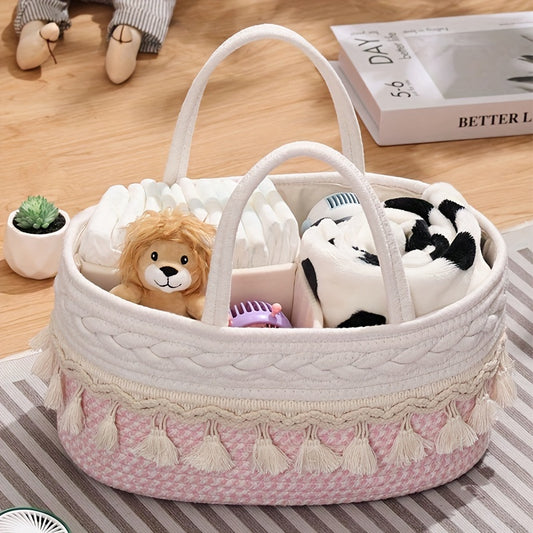 Mommy Travel Handbag Diaper Storage Basket with Tassel for Toys and Supplies