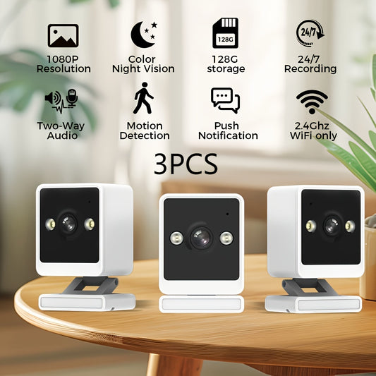 3PCS Full HD 1080P Mini Home Camera with Night Vision and Two-Way Talk Functionality
