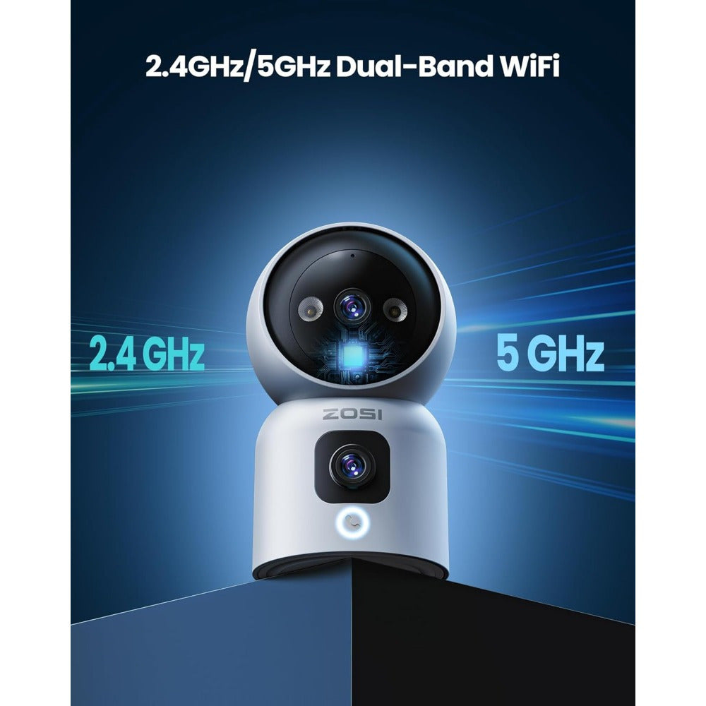 ZOSI 2K Indoor Dual Camera Baby Monitor with 360 Degree Pan Tilt and Two Way Audio