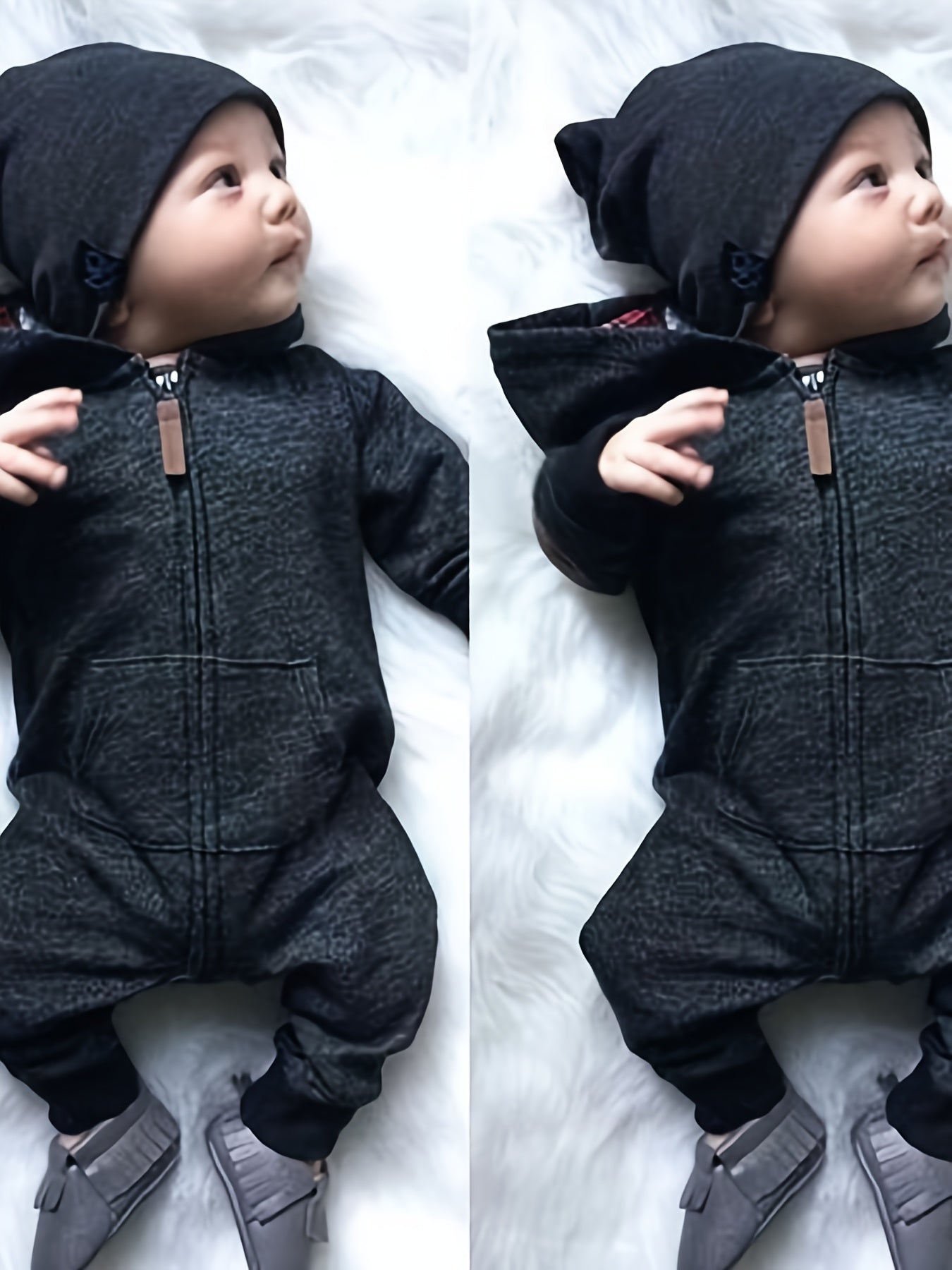 Newborn Baby Romper Jumpsuit, Boy/Girl Warm Zipper Long Sleeve Hooded Clothes, for Outdoor