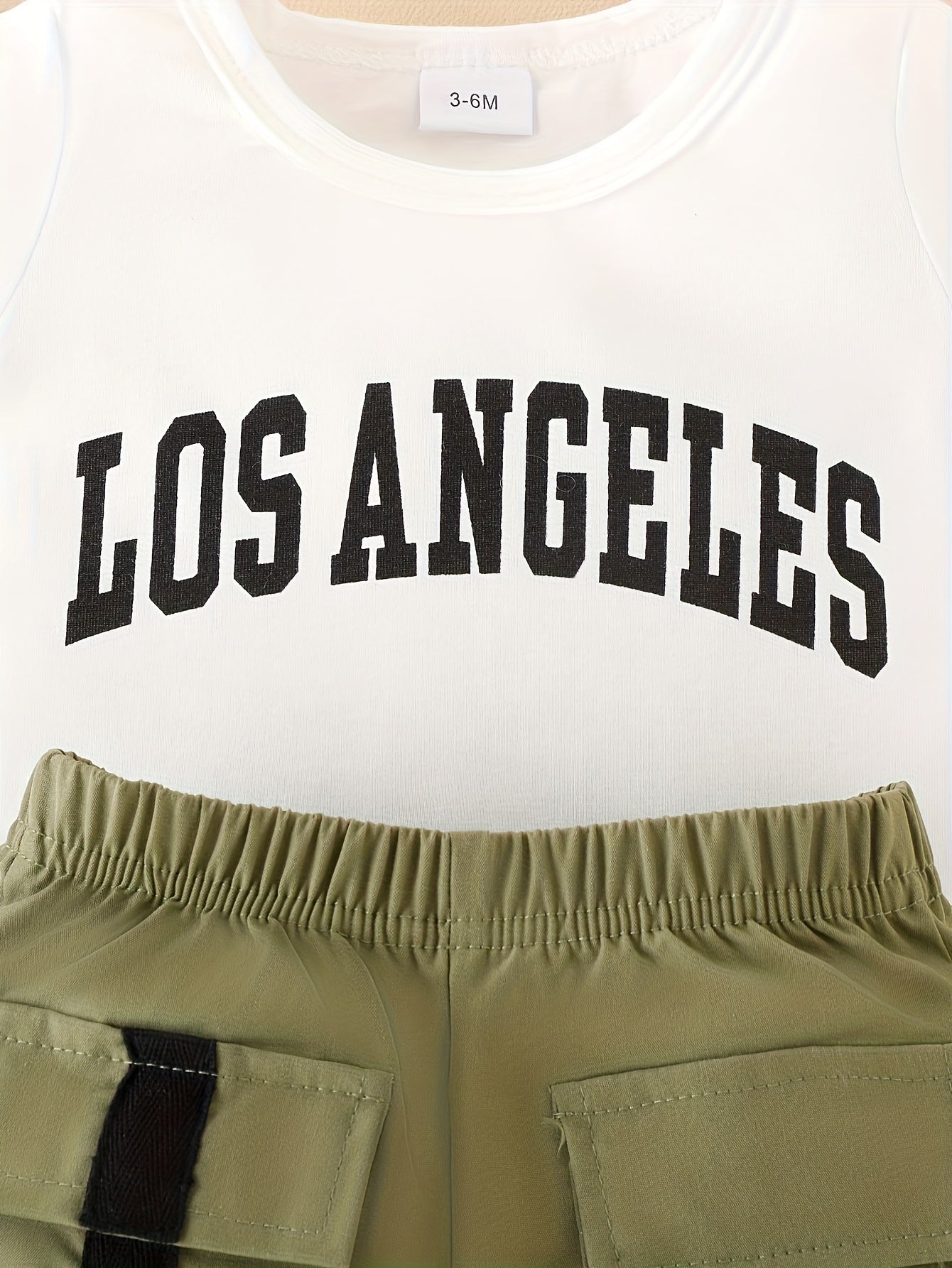 Boys' Summer New Casual Cargo Green Top & White T-Shirt & Versatile Green Shorts Three-Piece Set, for Outdoor, Perfect for Outdoor