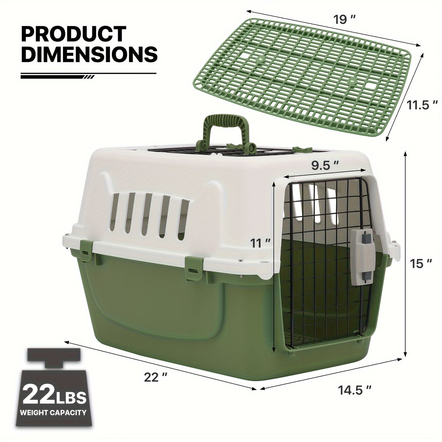 22 Inch Dog Crate Plastic Two Door Top Loading Cat Carrier for Small Pets Travel Safe