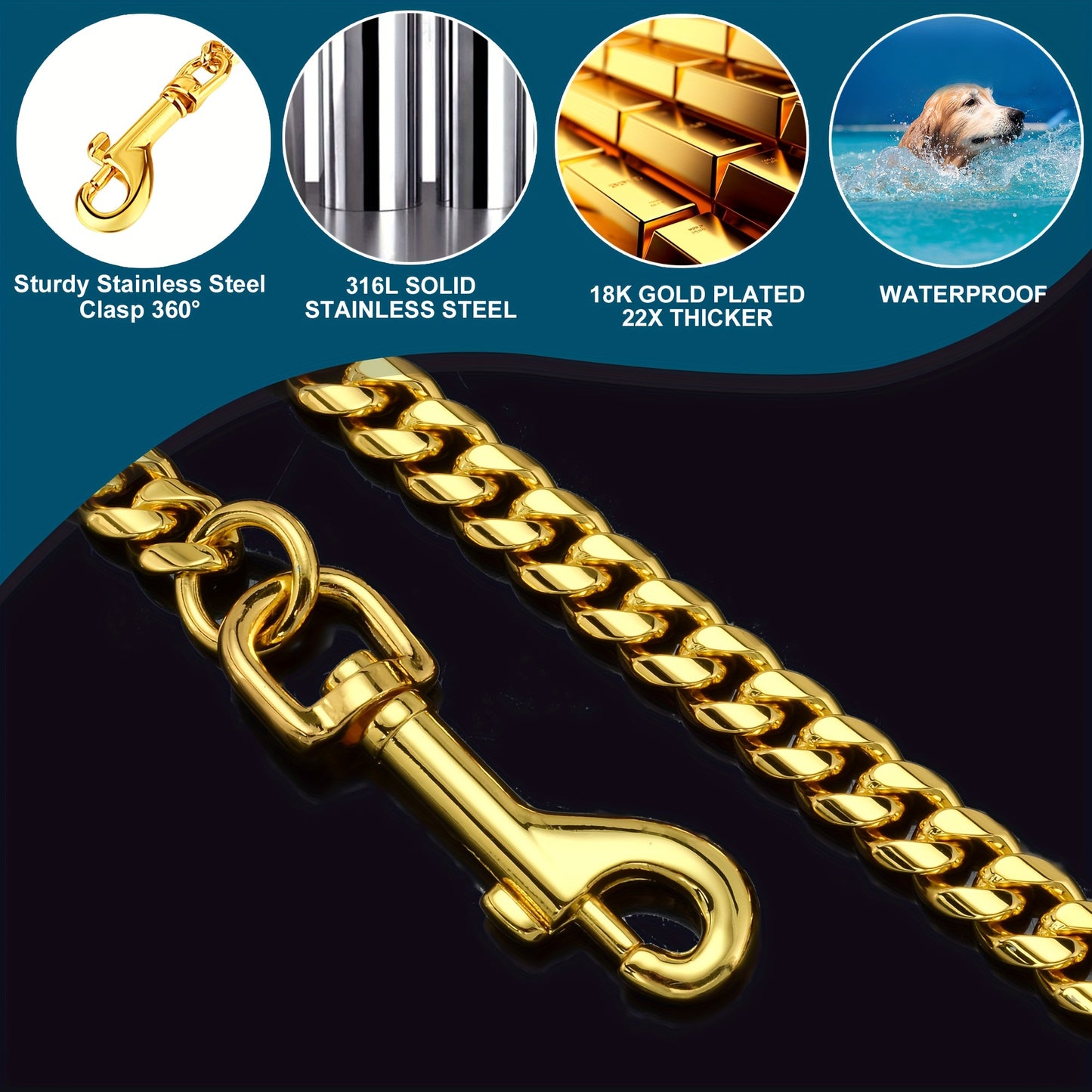 LuxLife 10mm Stainless Steel Dog Leash – Chew-Proof and Waterproof with Leather Handle