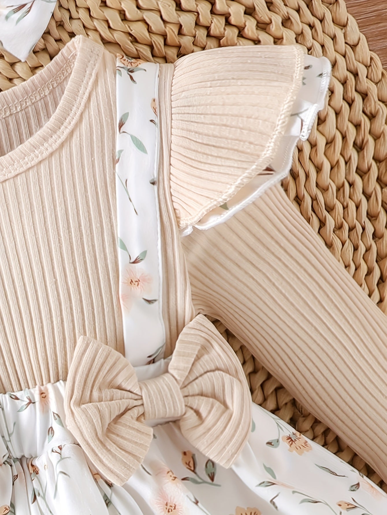 Floral Soft Knit Baby Bodysuit With Matching Headband Set