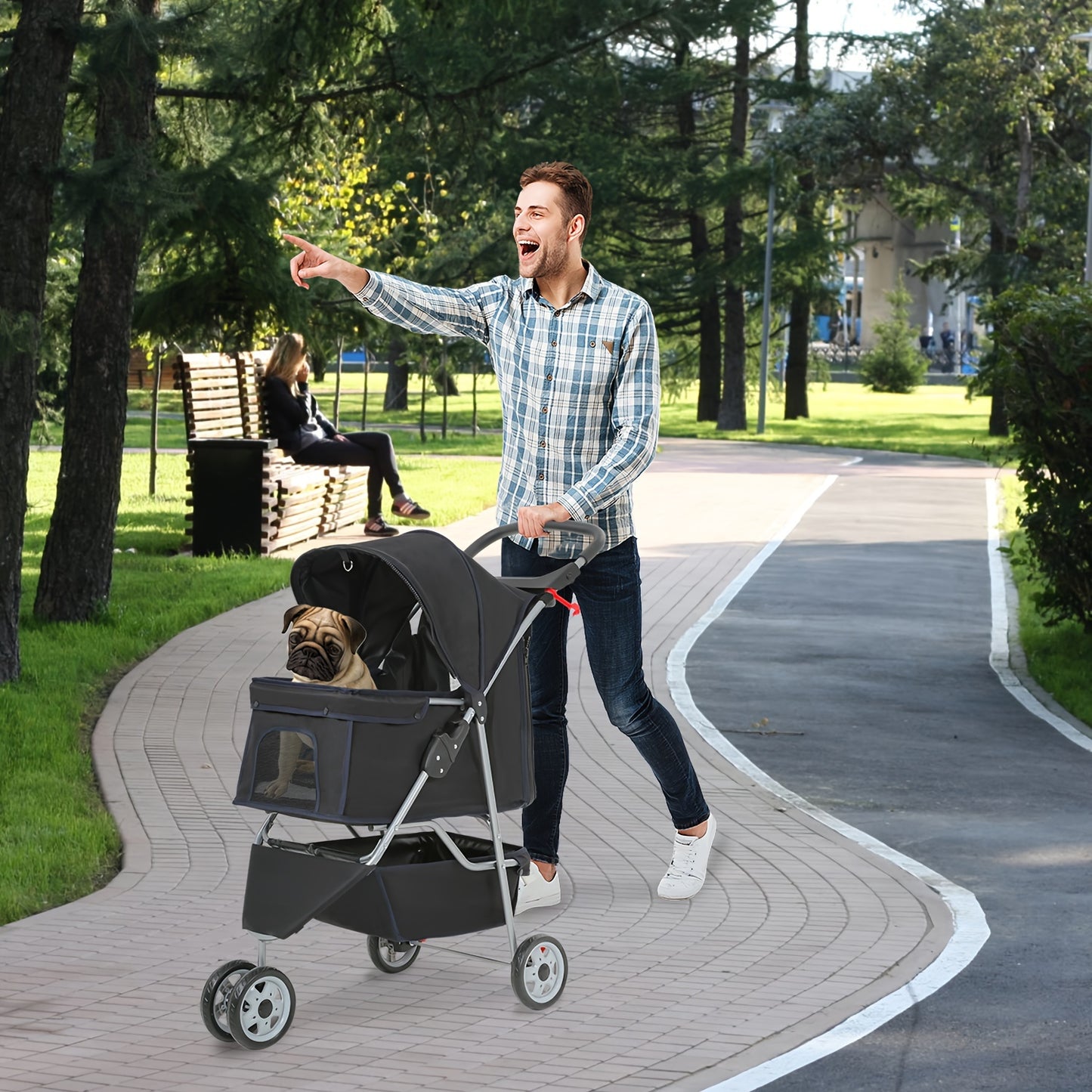 3 Wheels Pet Cat Jogger Stroller, Folding Carrier Waterproof Puppy Stroller With Cup Holder & Removable Liner, Dog Strollers For Small Dogs, For Small And Medium Pets