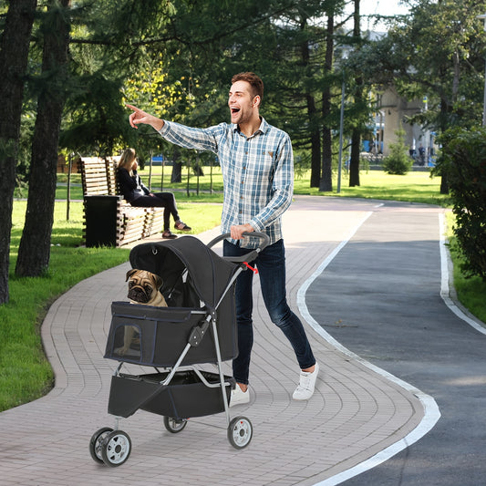 3 Wheels Pet Cat Jogger Stroller, Folding Carrier Waterproof Puppy Stroller With Cup Holder & Removable Liner, Dog Strollers For Small Dogs, For Small And Medium Pets
