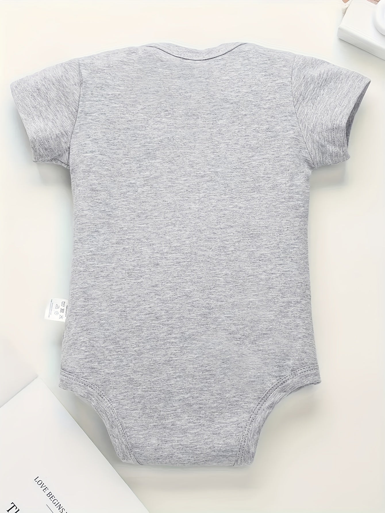 Soft Cotton Kids Romper with Monogram Print Casual Crew Neck for Outdoor Play