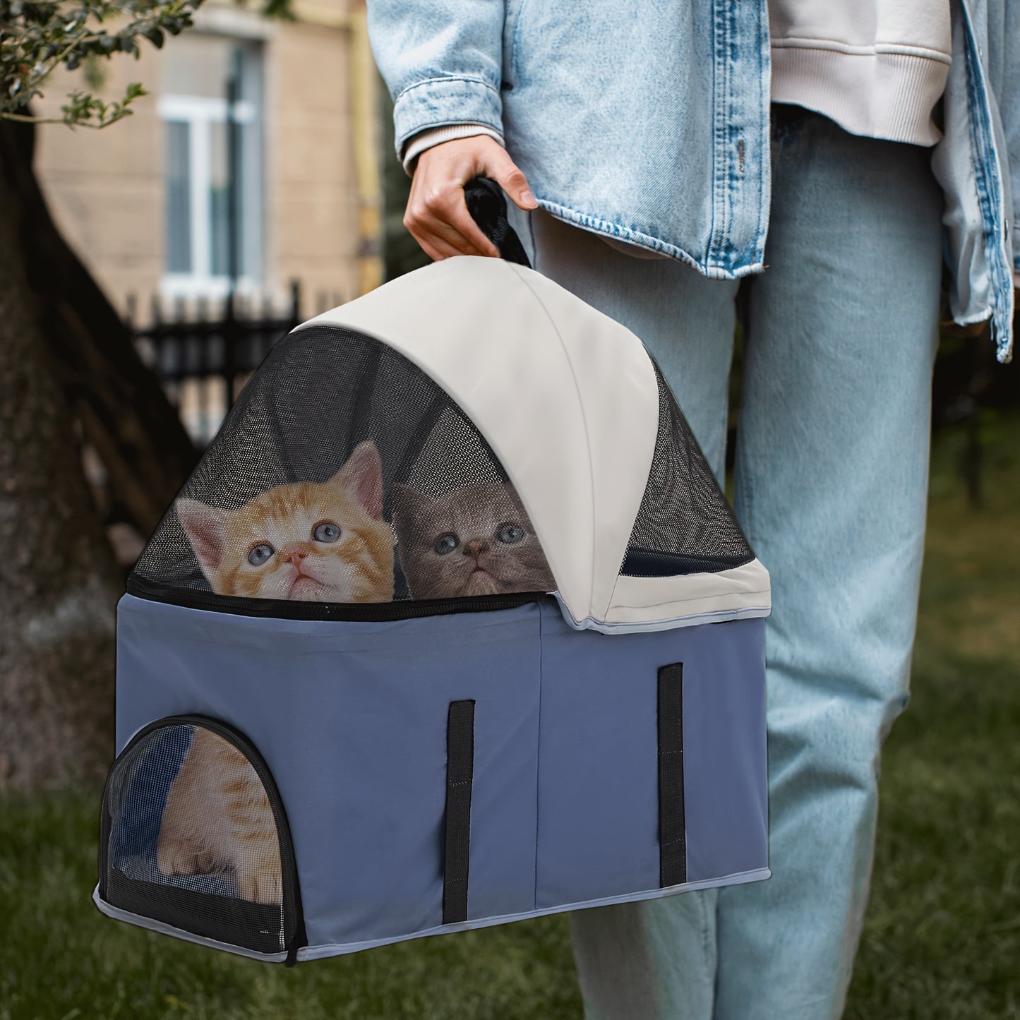 MoNiBloom 3-in-1 Foldable Pet Stroller Detachable Carrier, Car Seat and Stroller with Push Button Entry for Small Pets, Dog Stroller for Medium Dogs Load Up to 33 lbs