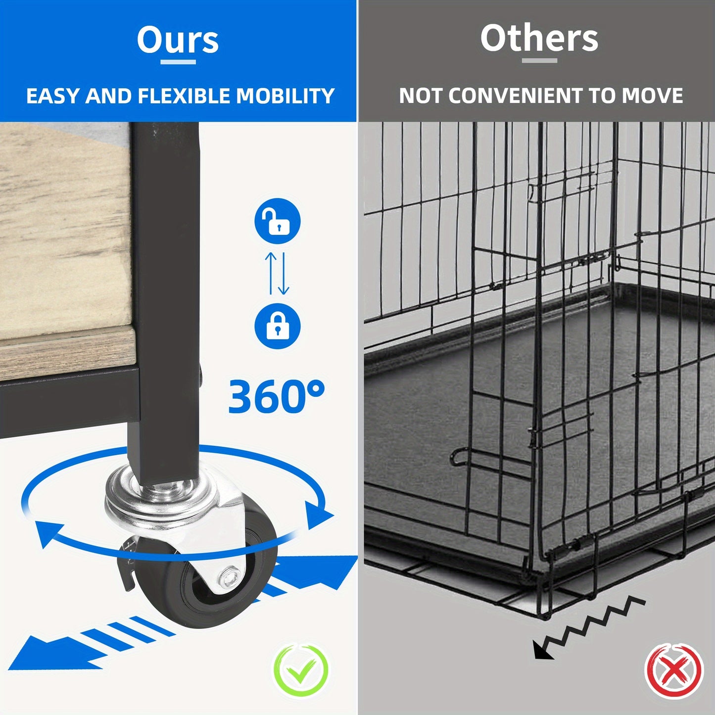 Homshop Heavy Duty Dog Cage Wooden Kennel with Wheels for Indoor Living Spaces