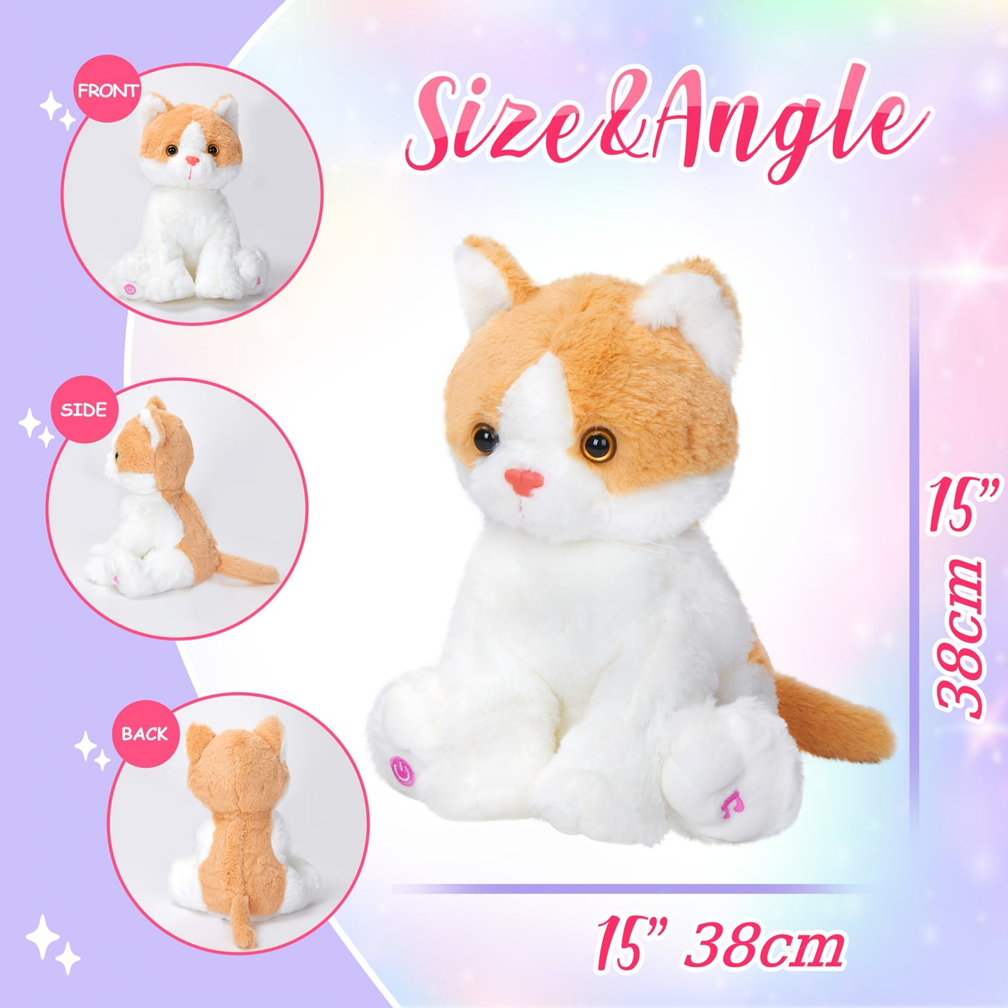 Glowing Orange Cat Plush Toy Cute Soft Kitty Stuffed Animal Nightlight Gift for Kids