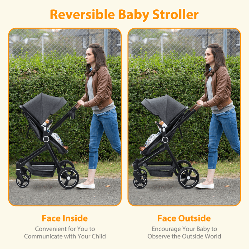 Ataucjin 2-in-1 Lightweight Stroller with Removable Seat, Cup Holder, Harness & Large Storage Basket – Shock Absorbing Travel Stroller for Youngsters to Youngsters 1-3, Black & Brown Design, Travel Stroller | Stylish Mixed