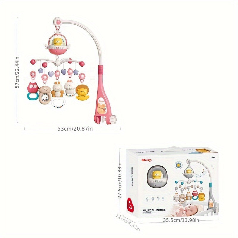 Newborn Crib Mobile With Remote Projection And Music Box Toy Cute Bear Rattle Gift For Baby