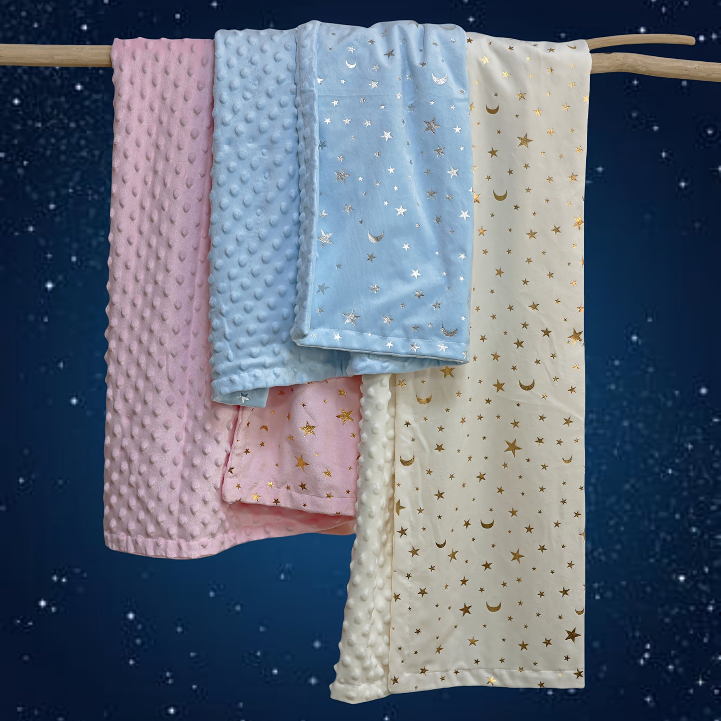 A Double-Layered, Thick, Soft Baby Blanket with One Side Made of Ultra-Soft Bubble Fleece And The Other Side Featuring Ultra-Soft Short Plush with Golden Foil Printing, Measuring 29.92X47.24inch, Suitable for Use in Cribs, St