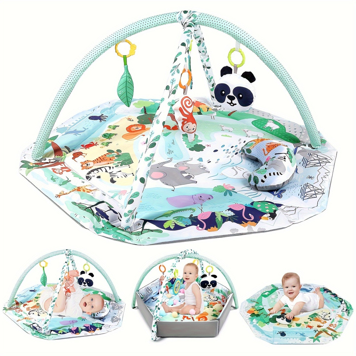 Dearlomum 4 in 1 Tummy Time Mat and Baby Gym Activity Play Mat with 6 Sensory Toys