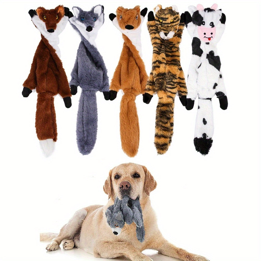 5 Pack Stuffing Free Squeaky Dog Toys for Aggressive Chewers Plush Crinkle Sounds