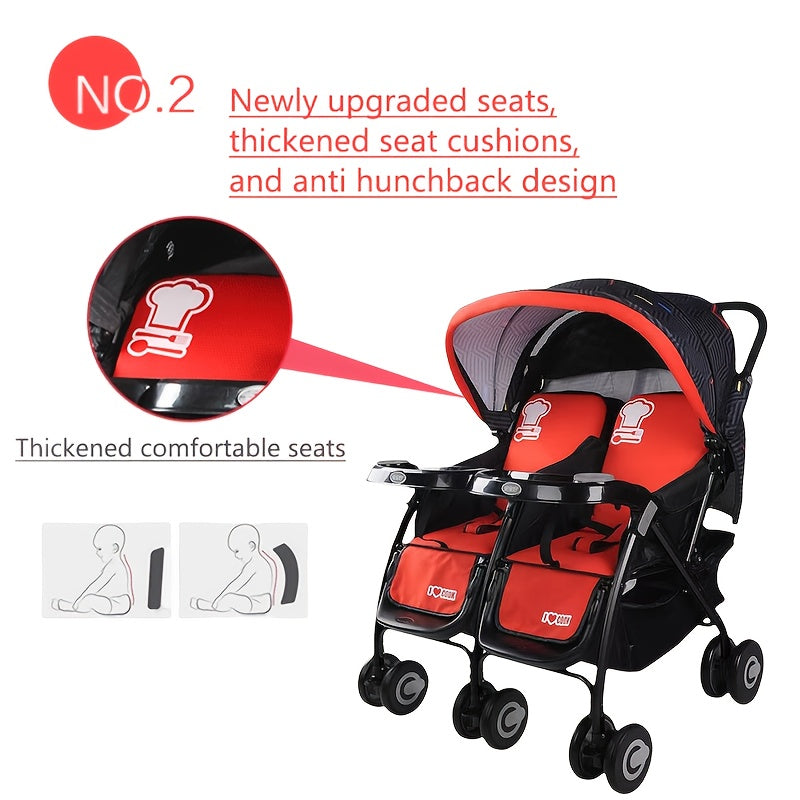 Lightweight Twins Baby Stroller Travel Friendly Ultra Comfort Folding Design Red
