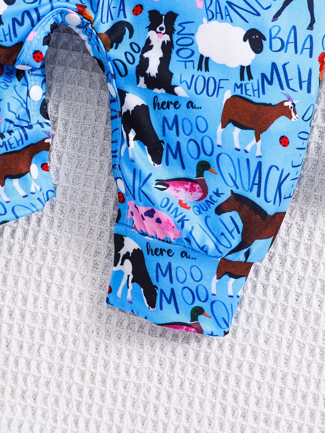 Adorable Farm Animal Print Long Sleeve Romper for Boys and Girls Soft Polyester Blend