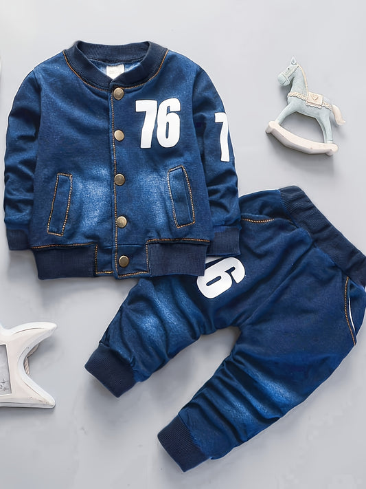 Boys Clothes Casual Outfits For Children Two Piece Suit Denim Jacket+Denim Pants, for Outdoor
