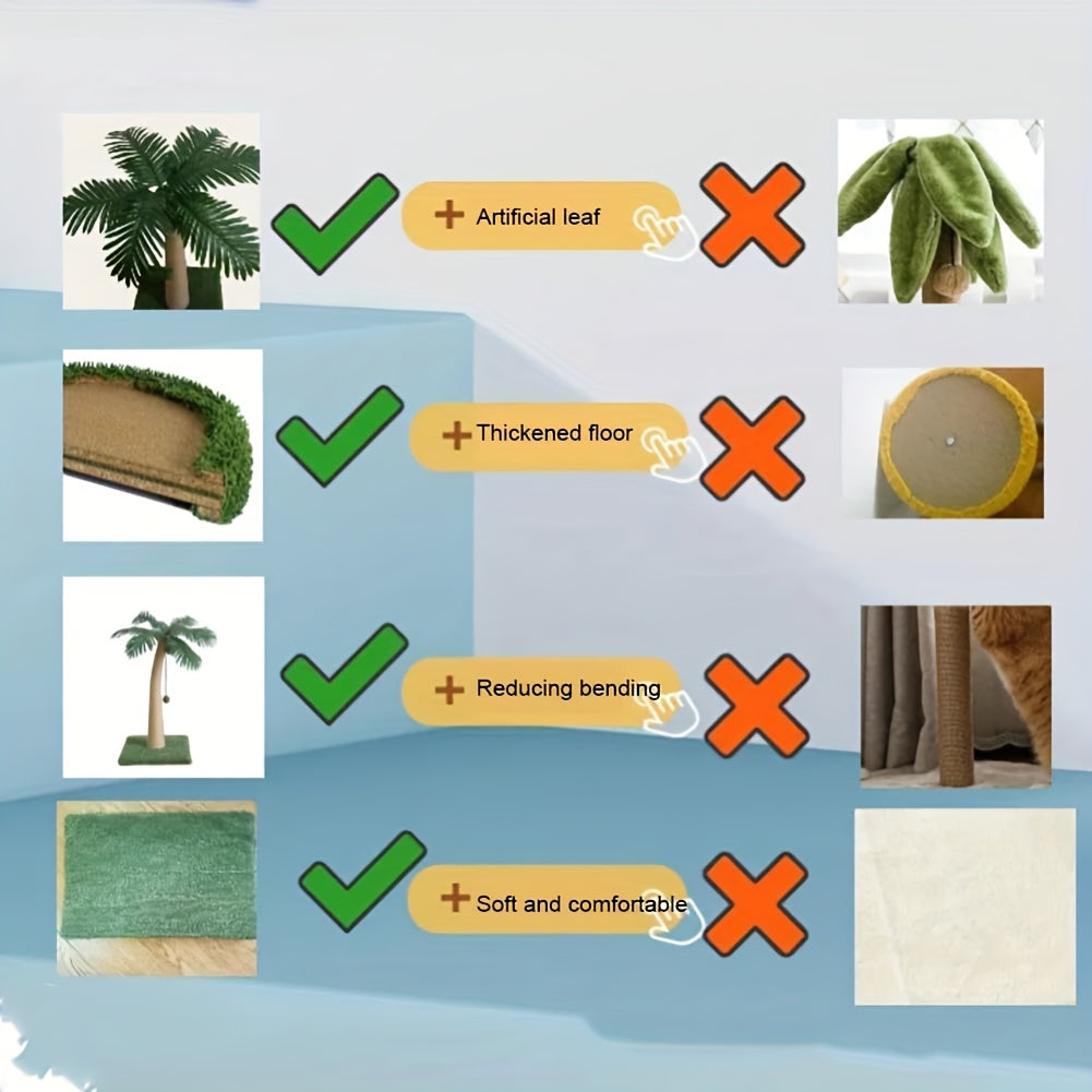 33 Inch Large Cat Scratching Post with Curved Palm Tree Design and Interactive Toys