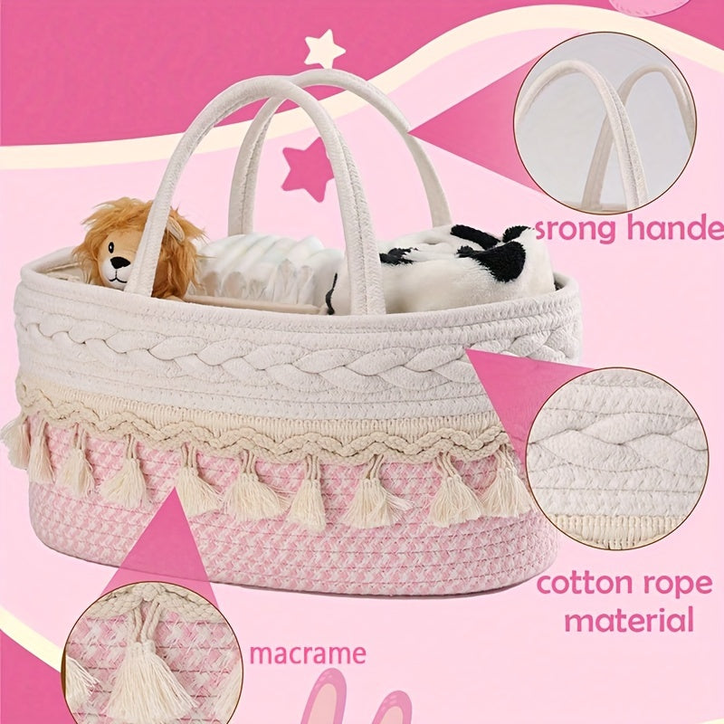 Mommy Travel Handbag Diaper Storage Basket with Tassel for Toys and Supplies
