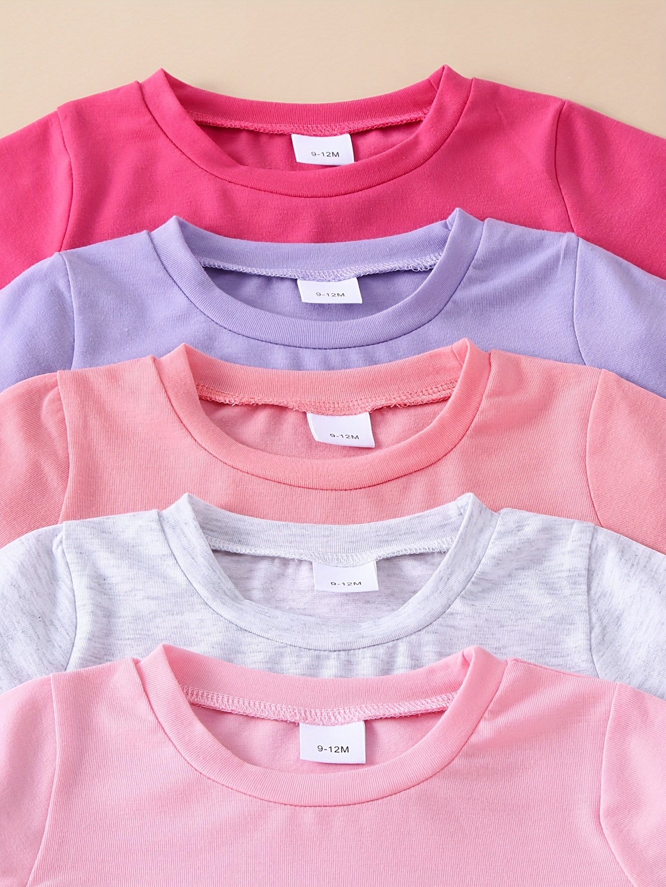 10pcs Toddler Outfit Set, Soft Comfortable Knitted Fabric, Solid Color, Casual Style, Regular Fit, Polyester 95%, Elastane 5%, Short Sleeve Top and Flared Long Pants Set