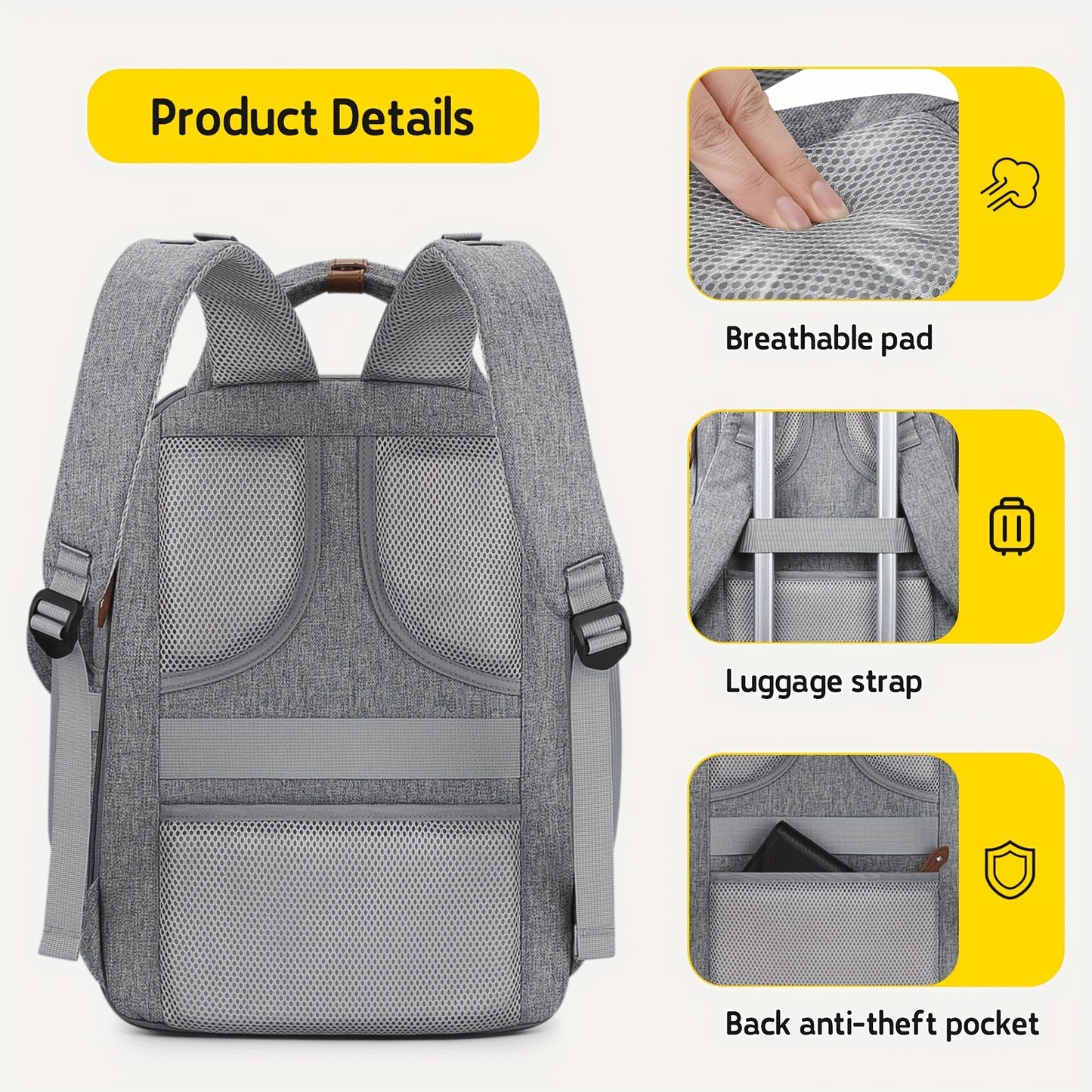 Expandable Diaper Backpack for Moms and Dads with Changing Pad and Stroller Straps Grey