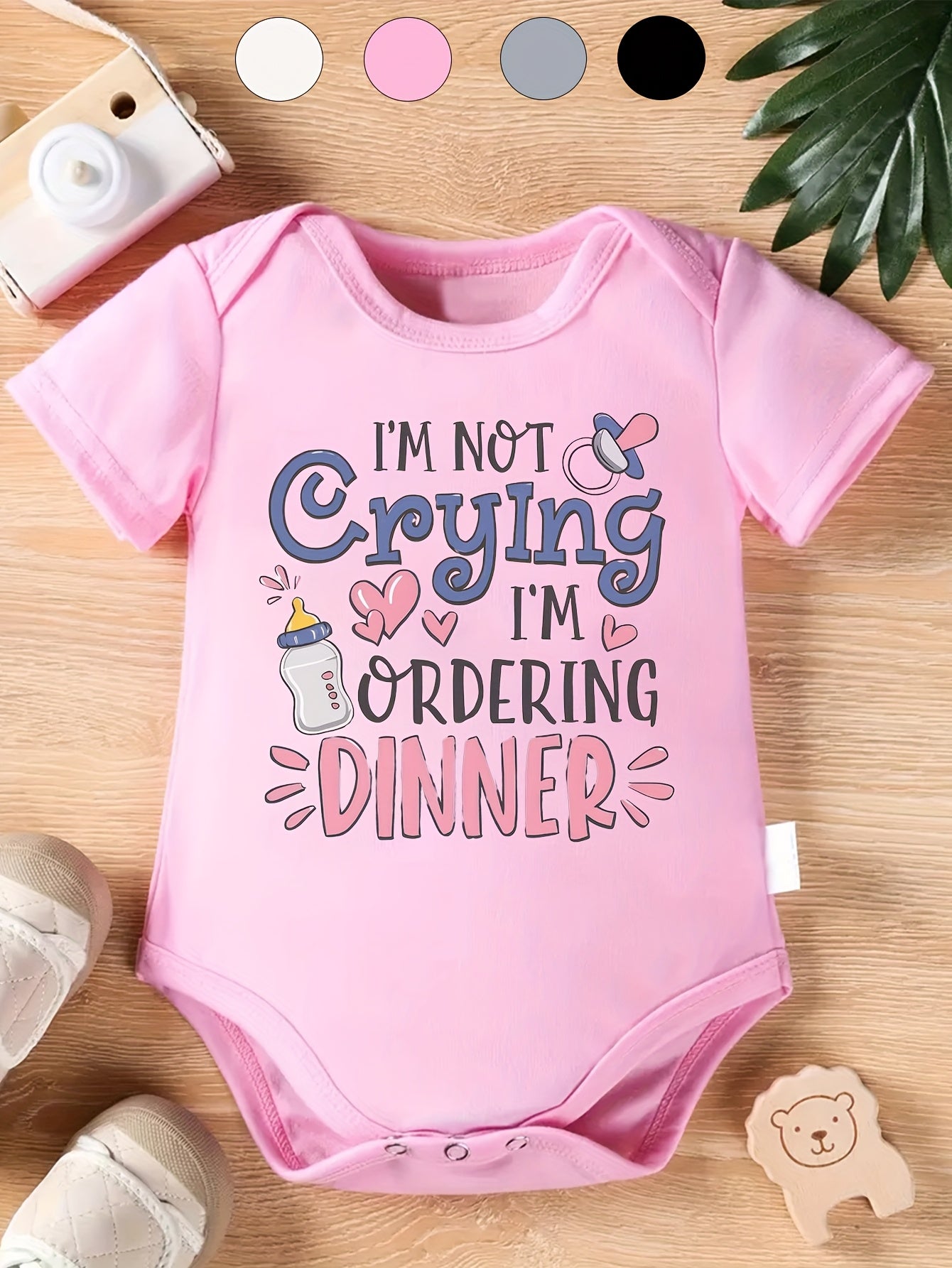 Baby Newborn Cotton Funny Quotes Romper for Comfortable Outdoor Play in White Pink Gray