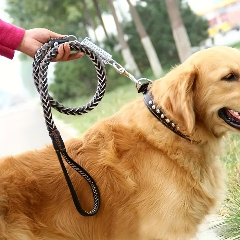 [Genuine Dog Leash] High Quality 5-Foot Genuine Dog Leash with Cowhide Collar | Medium & Large Dogs, Golden Retriever, German Shepherd & More