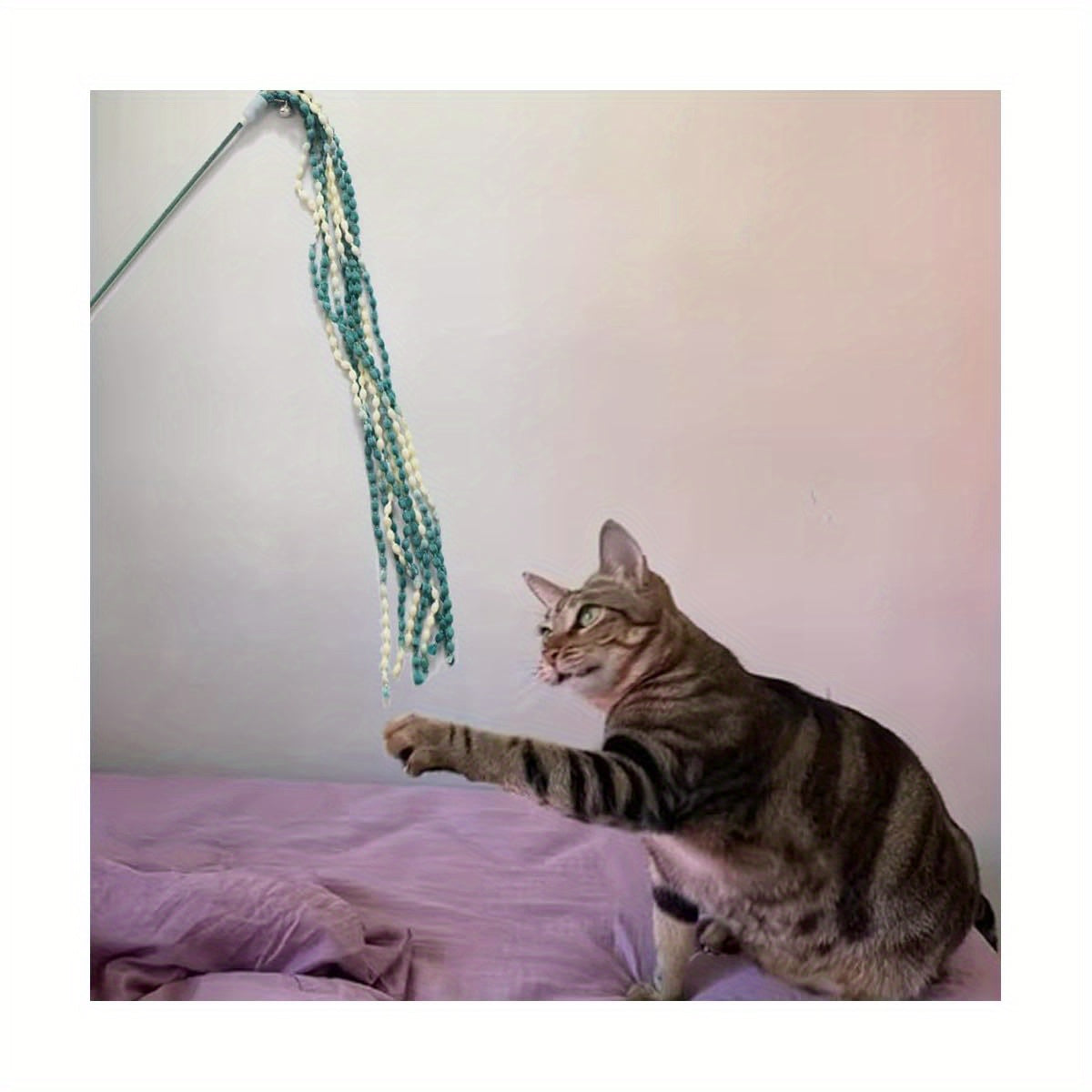 4 Pack Interactive Cat Wand Toys with Plush Teasers Bells and Ribbons for Indoor Play