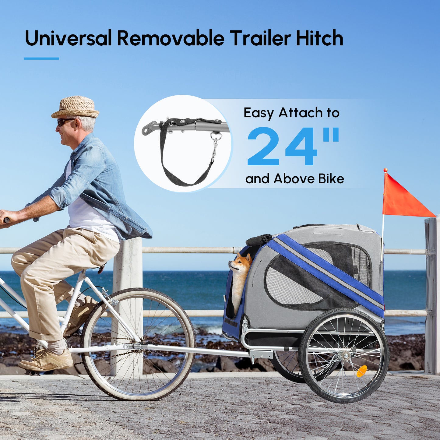 Folding Dog Bike Trailer For Bicycle With Universal Hitch