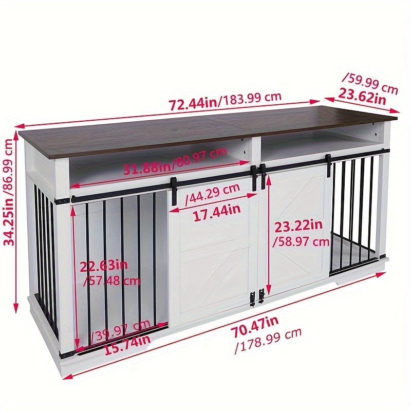 Wooden Dog Crate Kennel End Table with Sliding Barn Door and Convenient Drawer