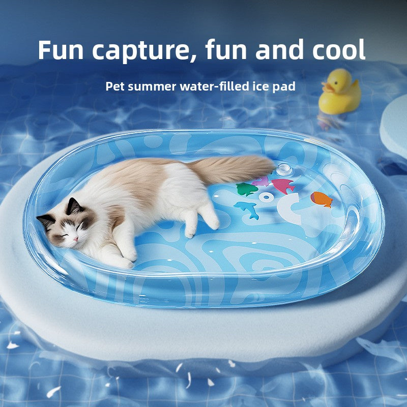 Inflatable Cooling Water Mat for Dogs and Cats with Bite-Resistant PVC and Toy