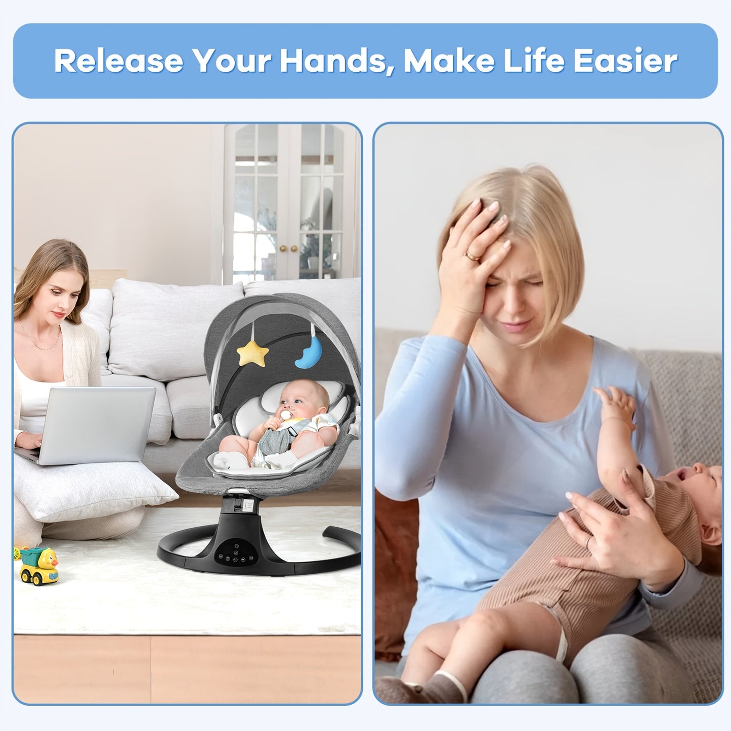 Baby Swing With Five Speeds And Ten Lullabies Indoor Outdoor Use Lightweight Foldable