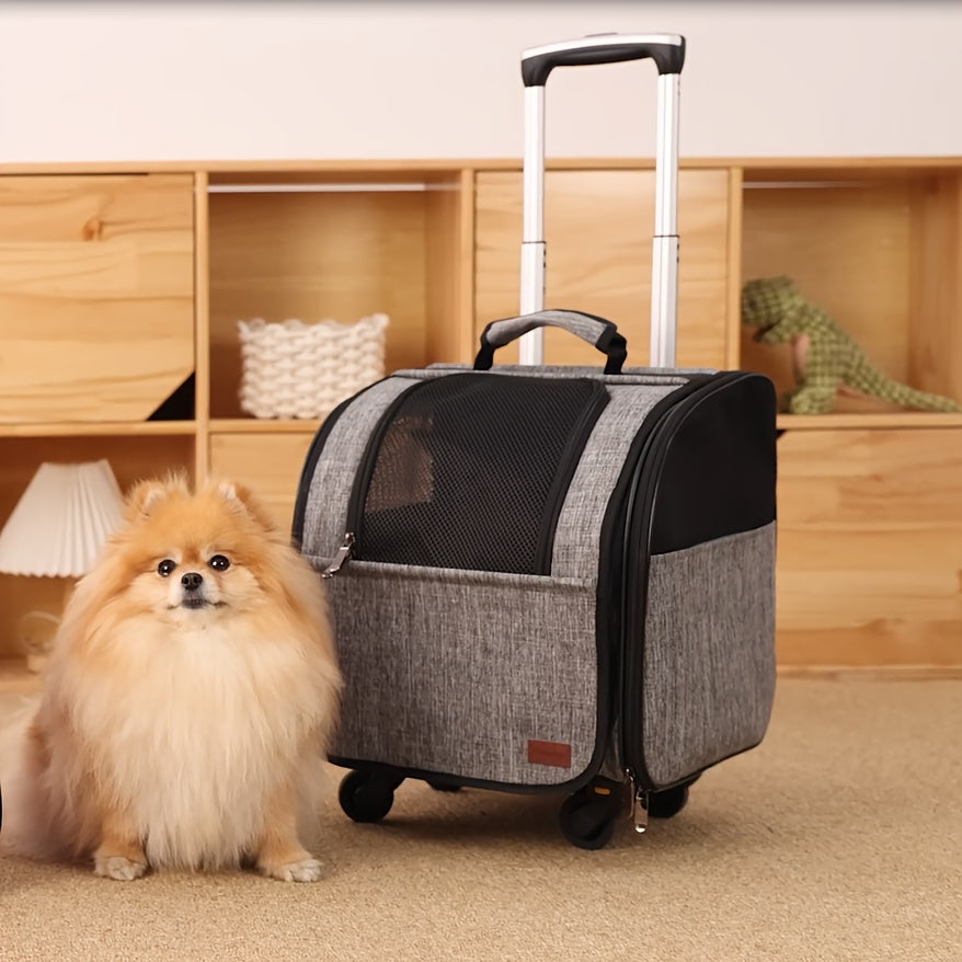 Foldable Backpack Pet Carrier Stroller for Cats & Dogs - Dual-Door Ventilation Mesh, Secure Zipper Closure, Ergonomic Handle & Detachable Wheels - Durable Lightweight Design for Travel, Vet Visits, Outdoor Adventures, Pet Str