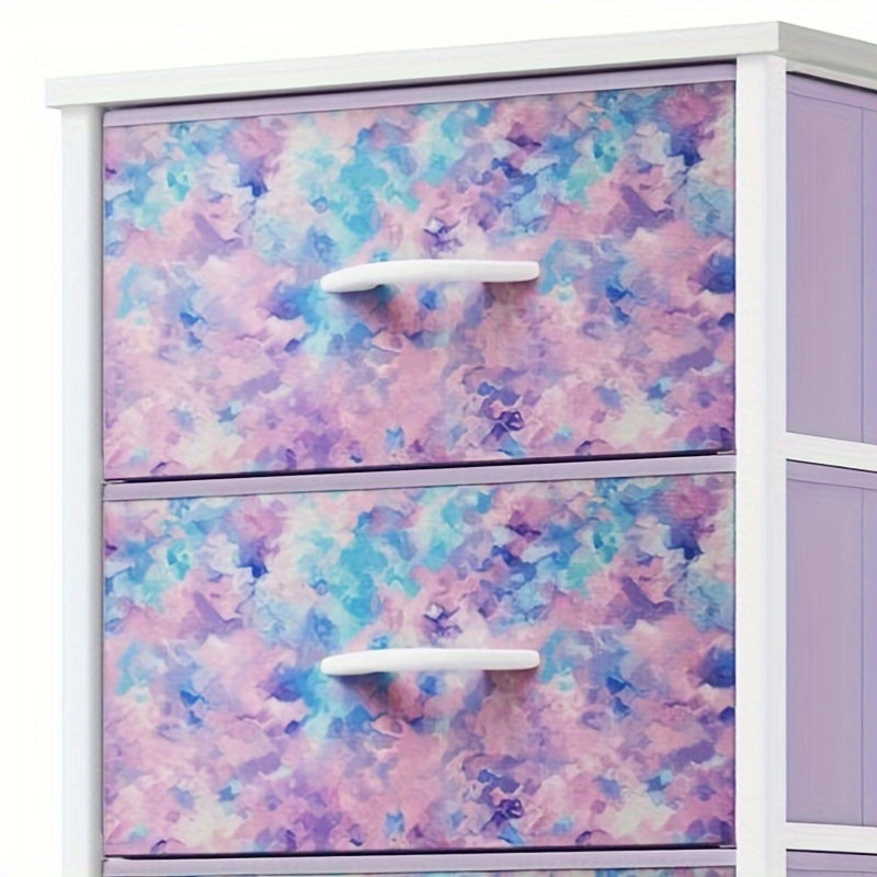 Compact Fabric Dresser Organizer with Drawers in Tie-Dye Purple Design for Stylish Storage