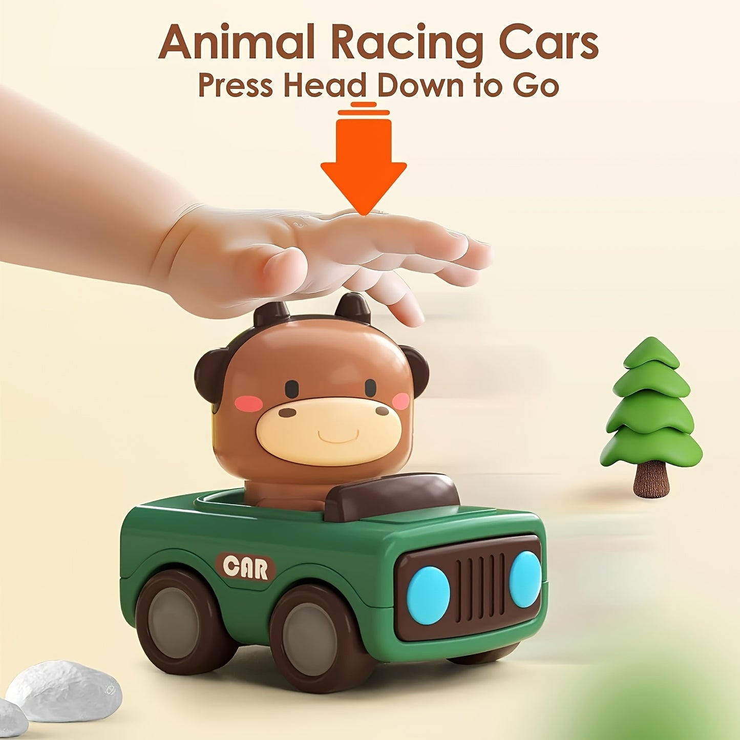4 Sets Push to Go Inertia Animal Cars for Kids Ages 1 to 3 Interactive Toy Gift