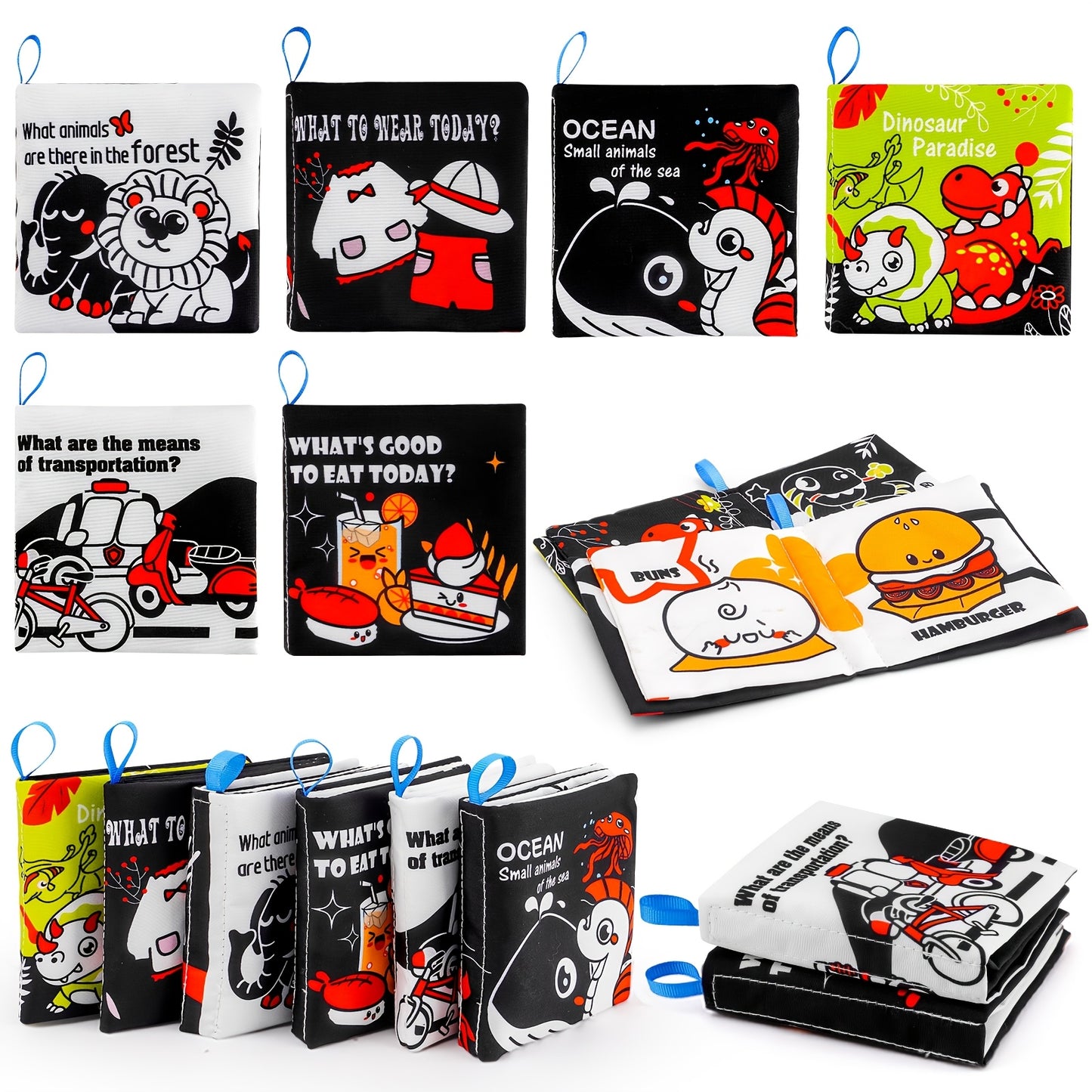 12pcs Soft Baby Crinkle Books Nontoxic Polyester Sensory Learning Toys for Kids