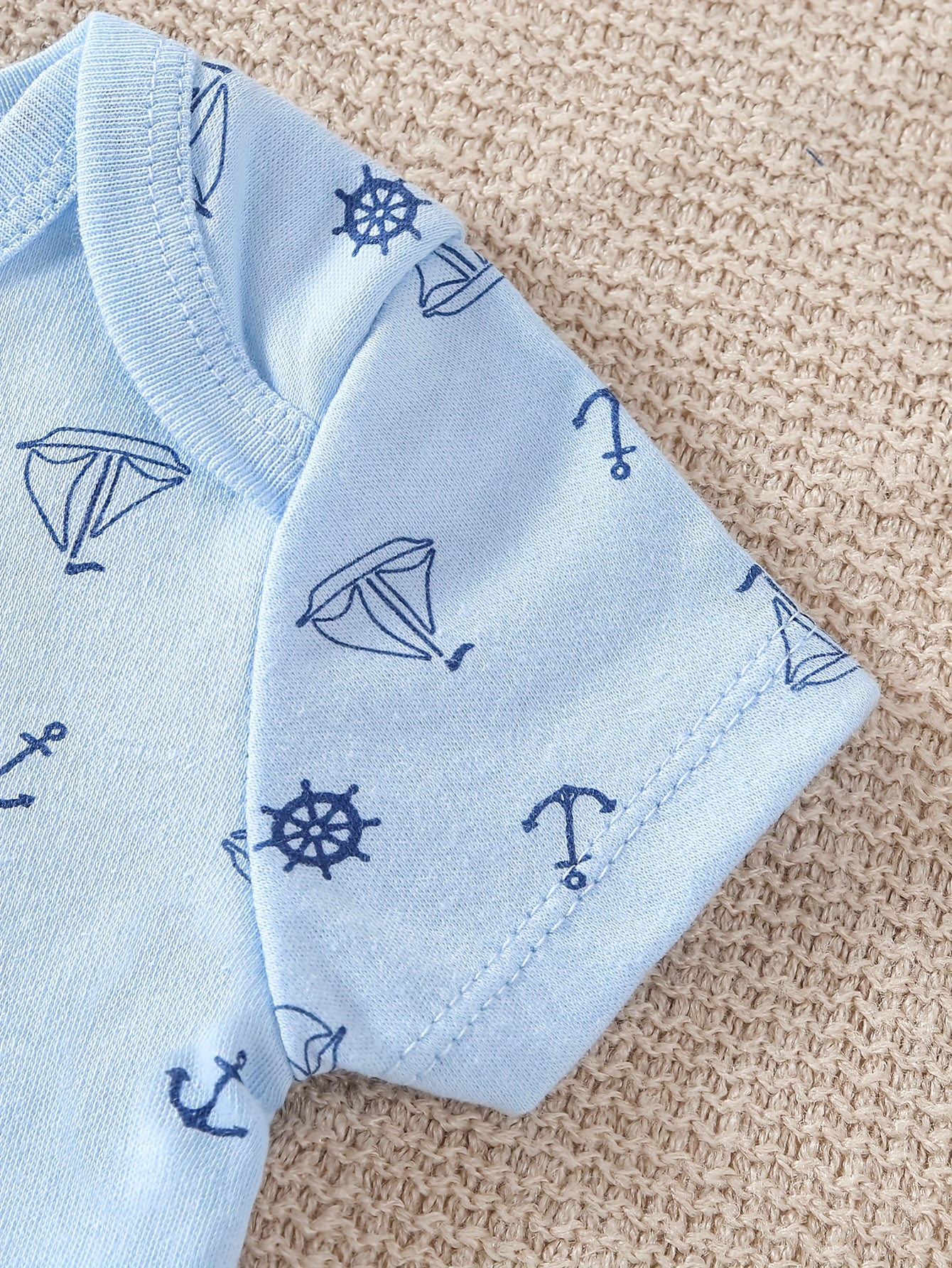 5pcs Set Of Baby Boys' Short Sleeved Cartoon Triangle Jumpsuit, Ha Yi, Baby Boys' Ocean Boat Anchor Casual Crawling Suit, for Outdoor